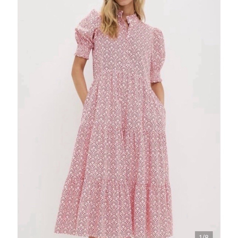 Hyacinth House Tuckernuck Floral Bennet Quatrefoil Red White Maxi Dress NEW S